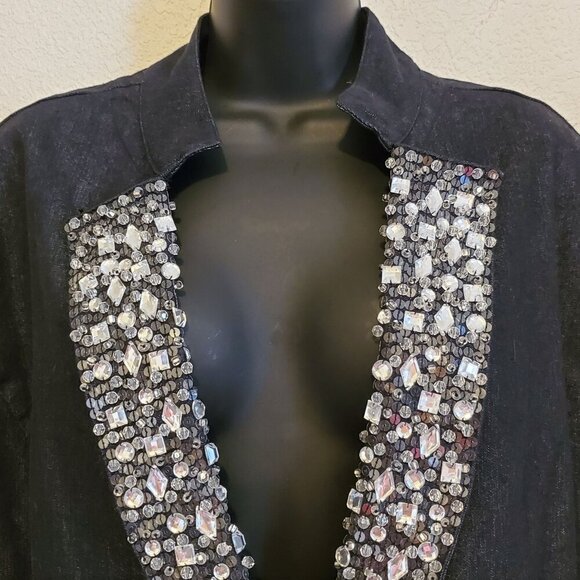 Hot In Hollywood 2XL Black Embellished Open Front Jacket Sparkling Crystal - Picture 15 of 15